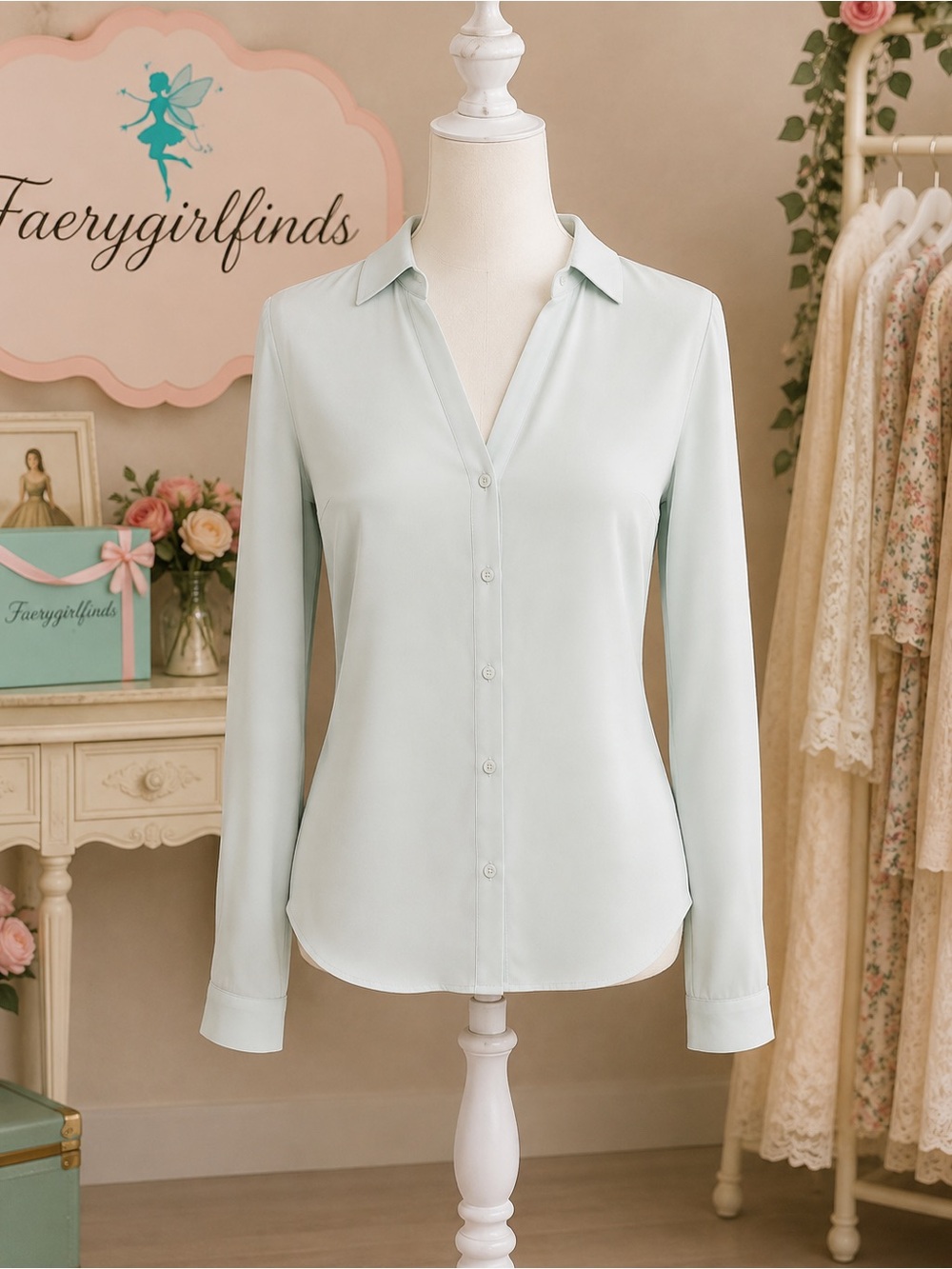 The Limited Light Blue Silky Button-Down Blouse – Size XS
